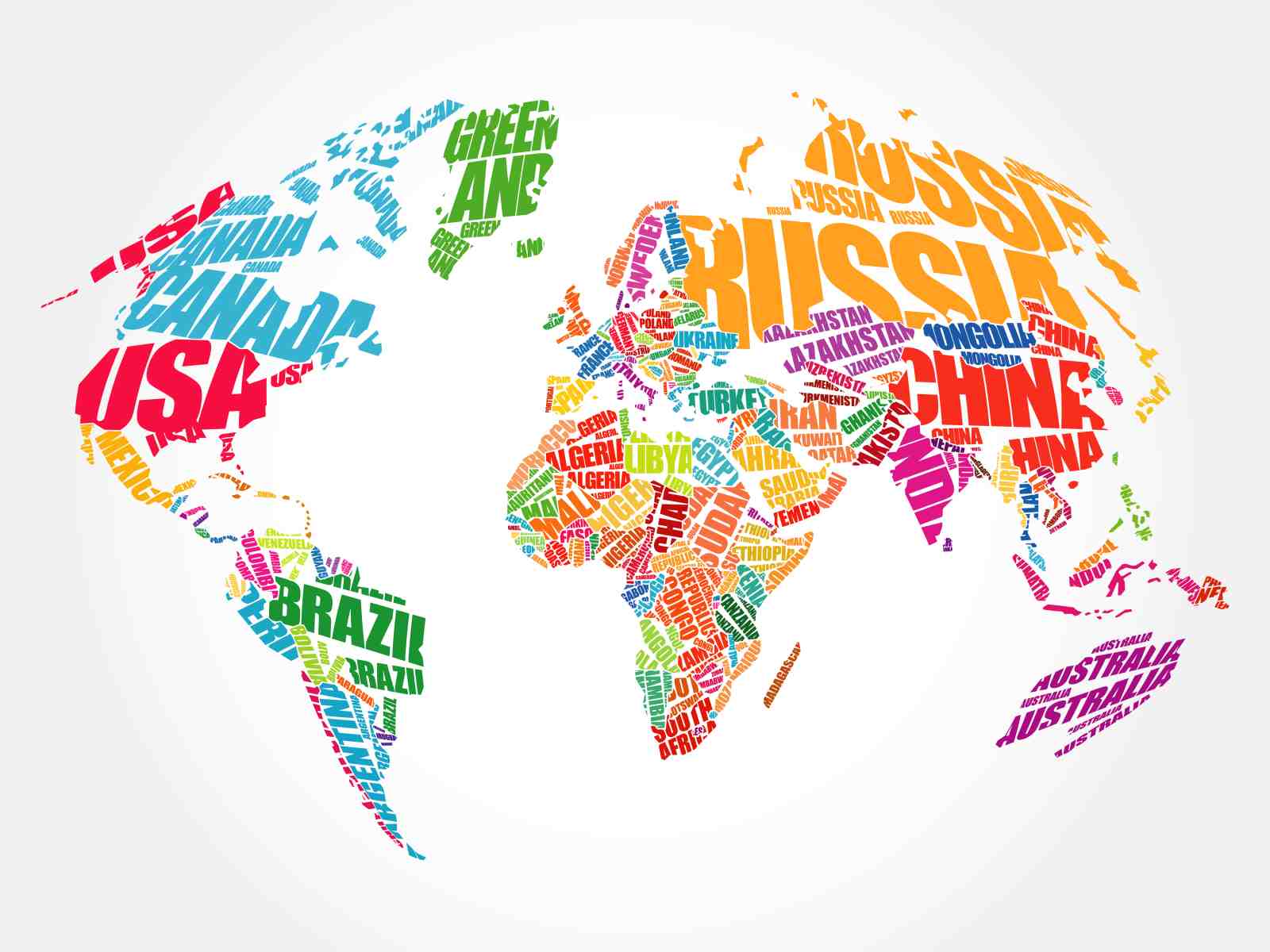 Colorful Word Cloud World Map Wall Art