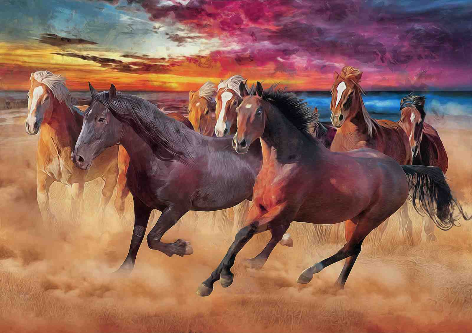 Majestic Horse Herd Sunset Wall Art