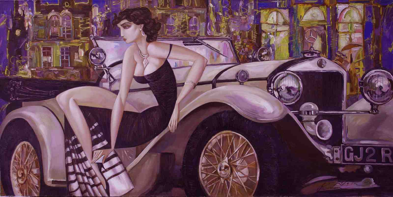 Vintage Glamour Woman & Car Wall Art
