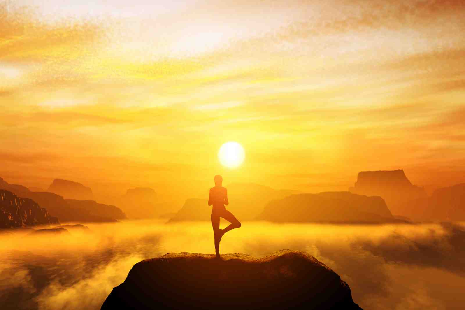 Serene Yoga Sunset Mountain Wall Art