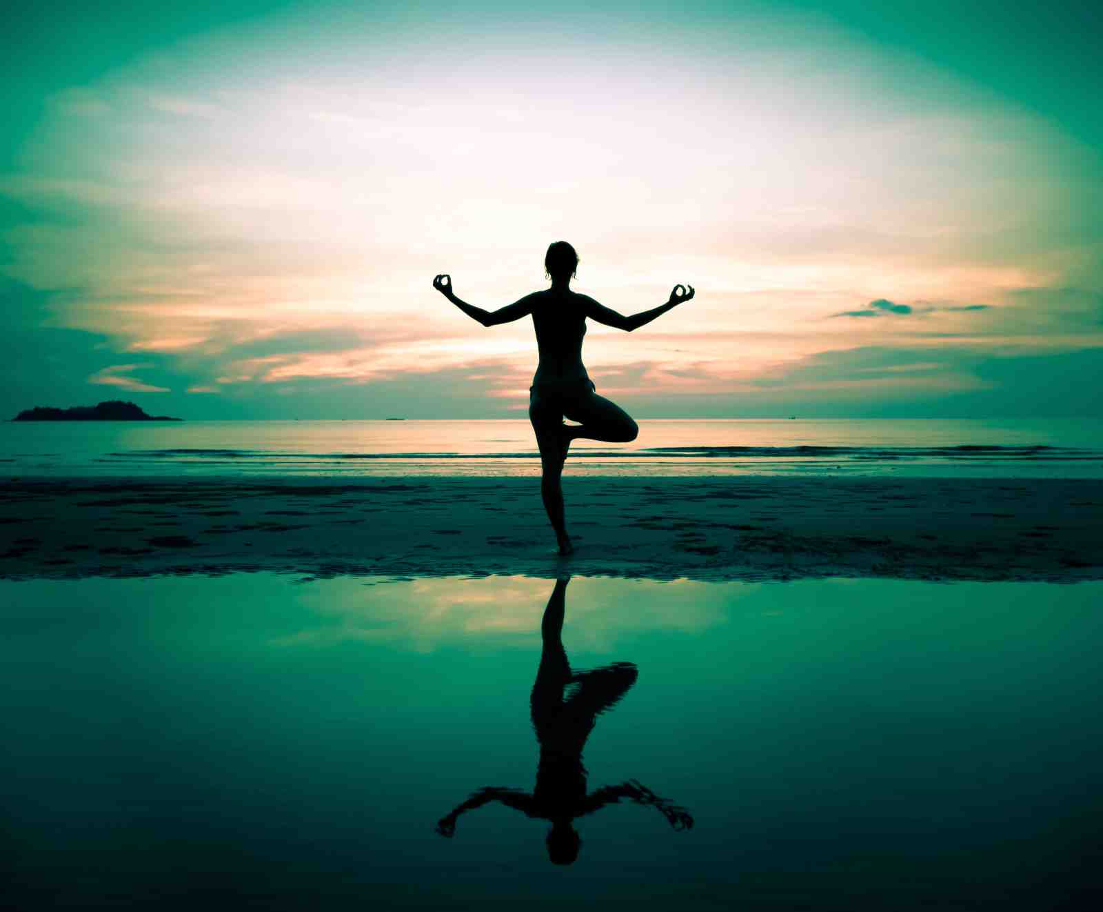 Serene Yoga Pose Beach Sunset Wall Art