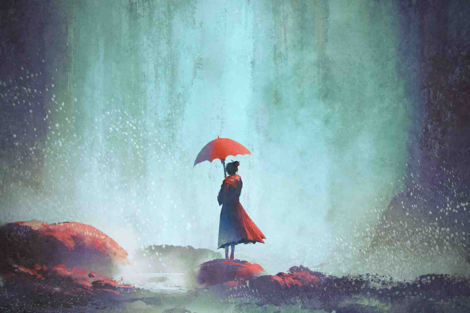 Tranquil Red Umbrella Serenity Wall Art