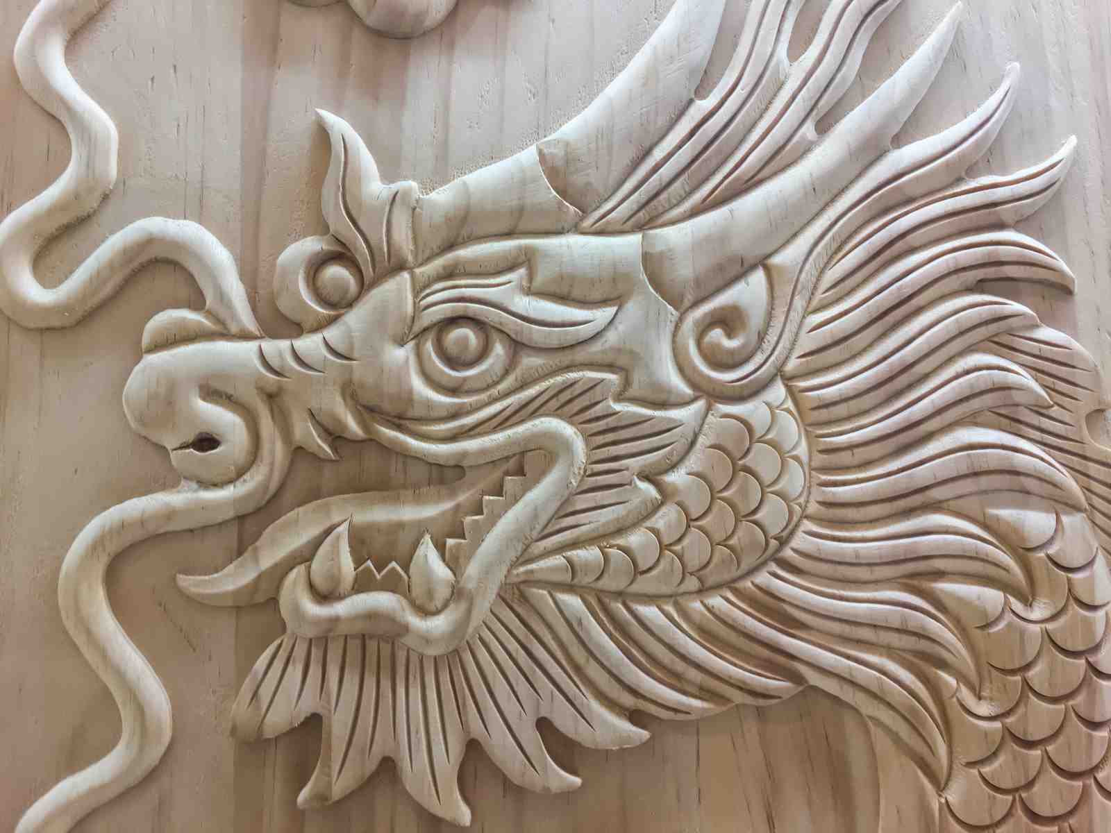 Intricate Wood Carving Dragon Head Wall Art