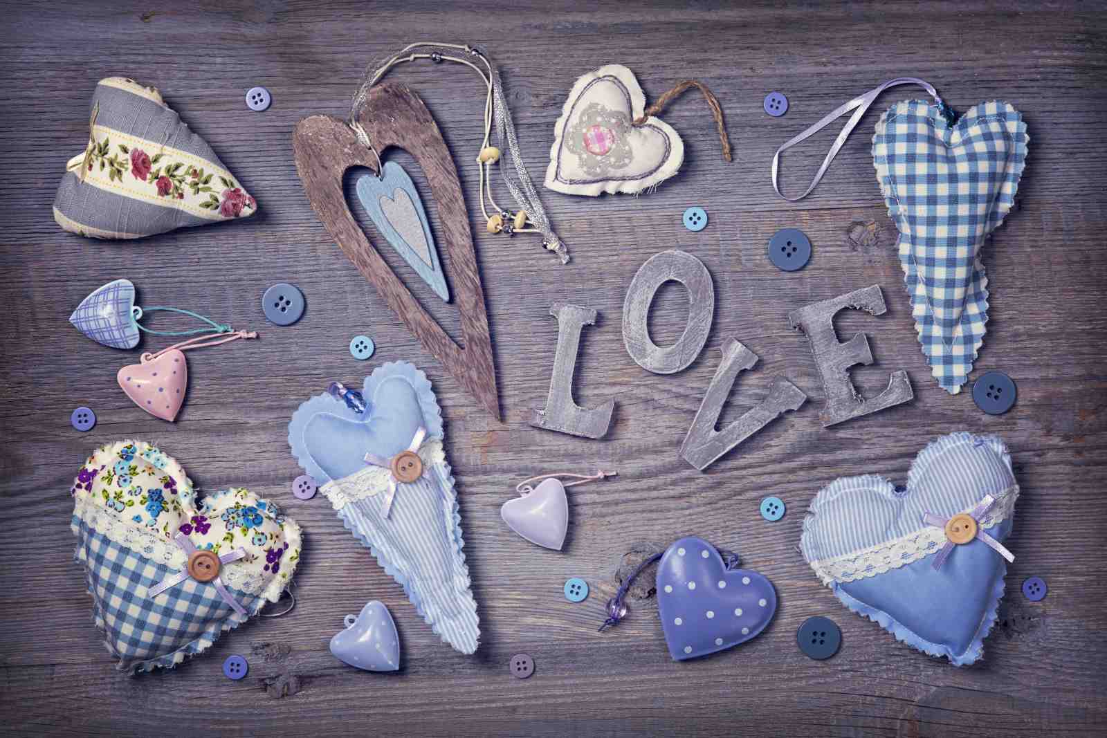 Shabby Chic Love Hearts & Buttons Wall Art
