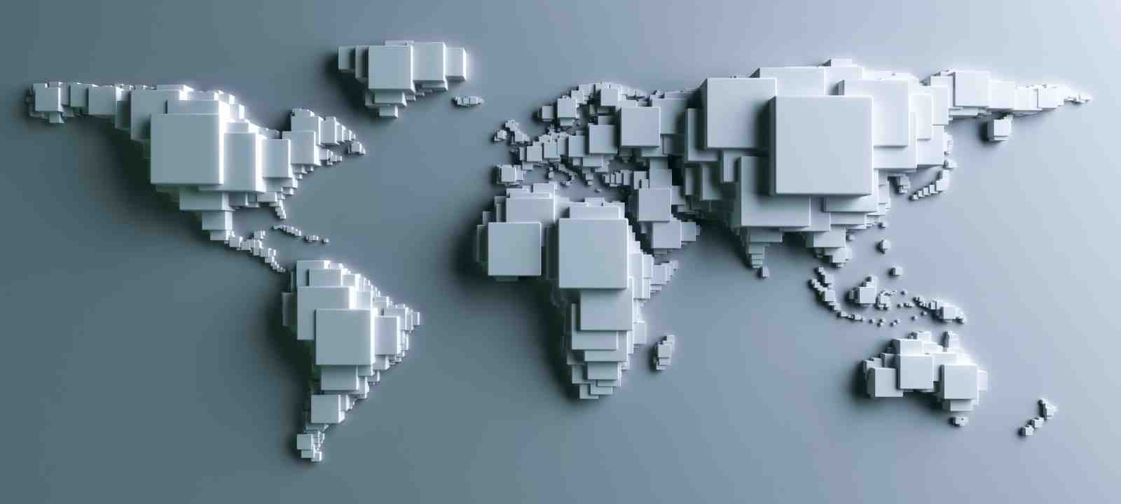 Abstract 3D World Map Pixel Art Wall Art