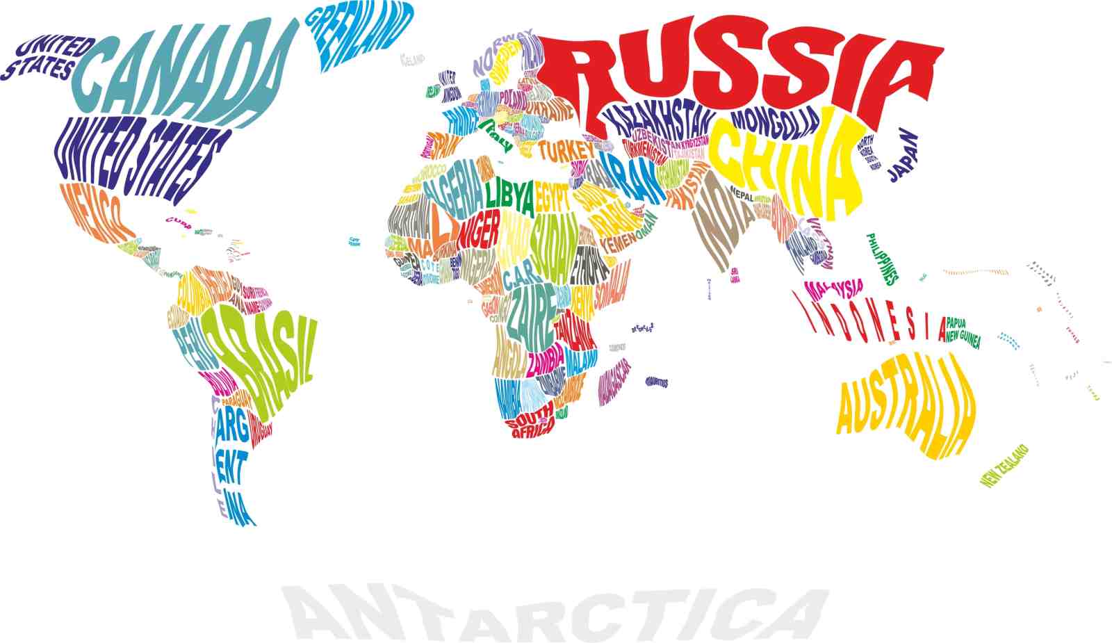 Colorful World Map Typography Wall Art