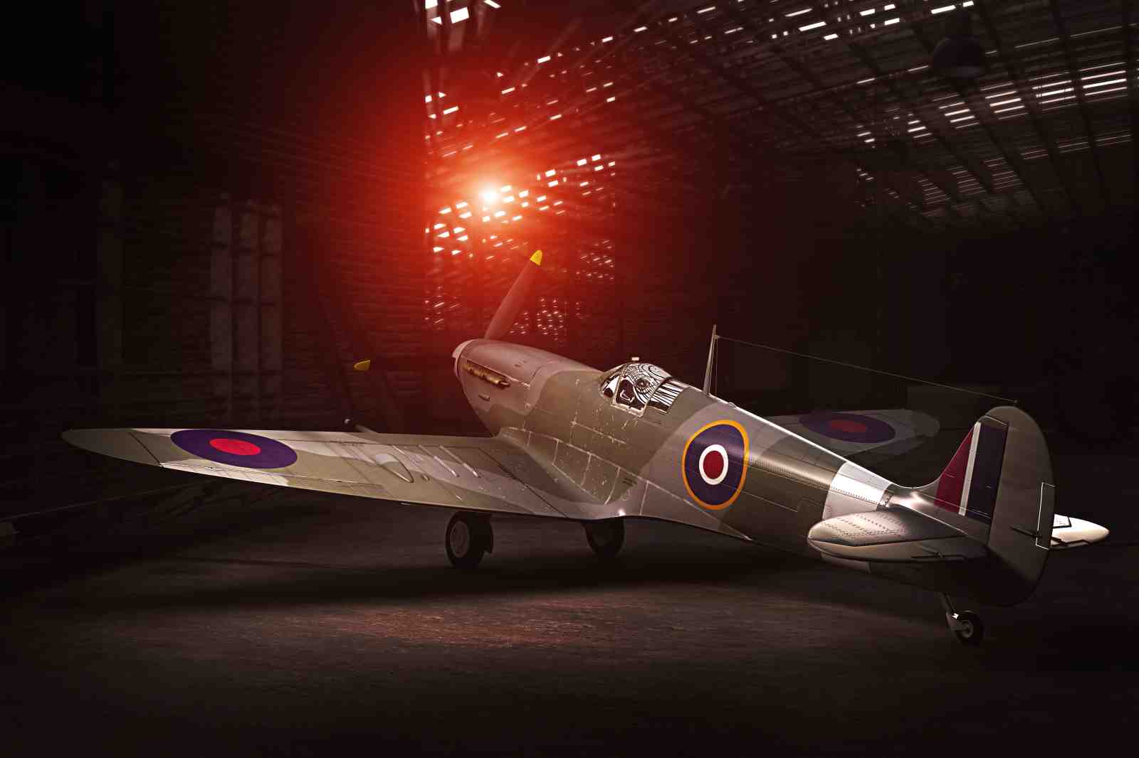 Vintage Spitfire Hangar Glow Wall Art