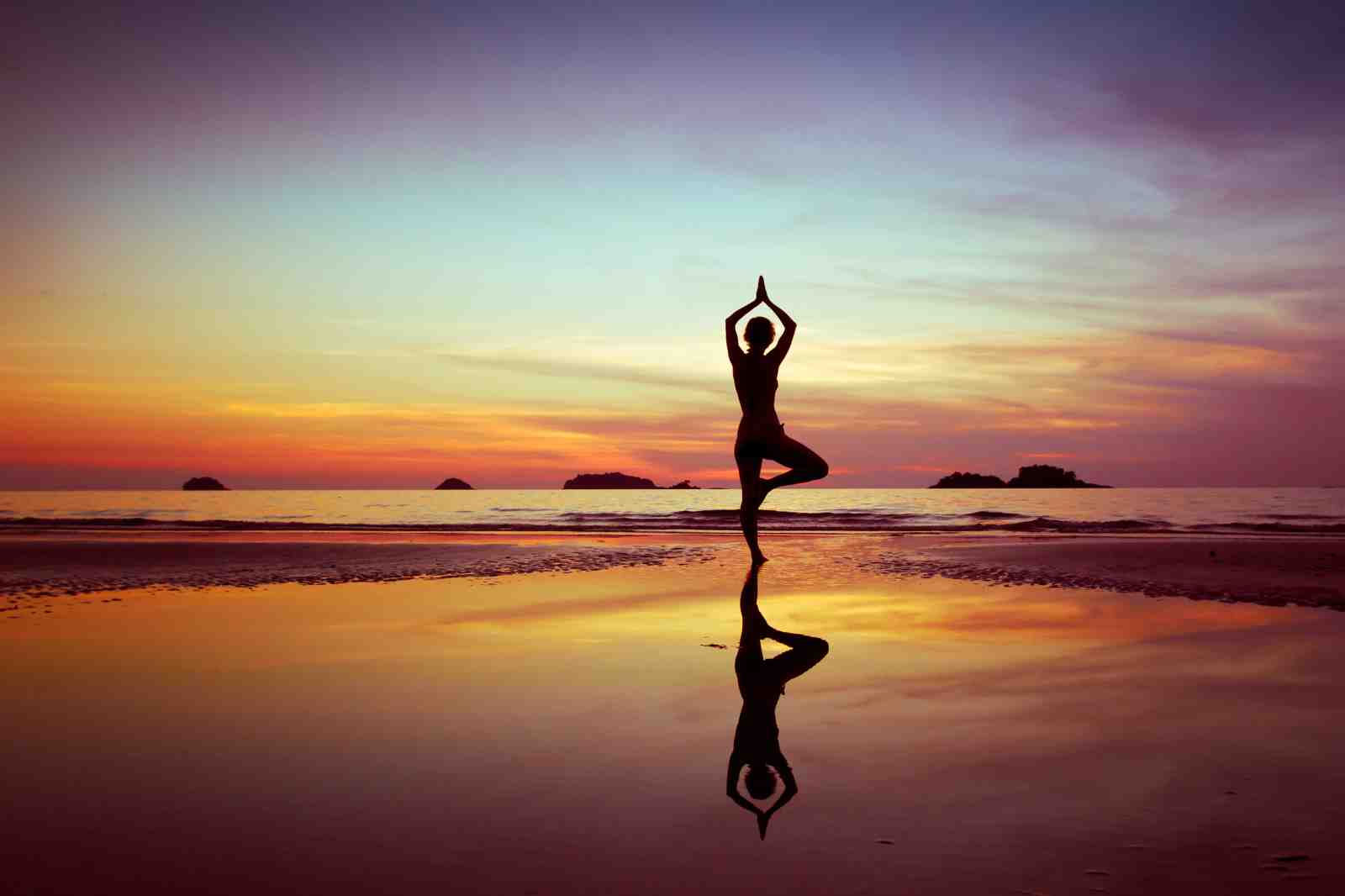 Serene Yoga Silhouette Beach Sunset Wall Art