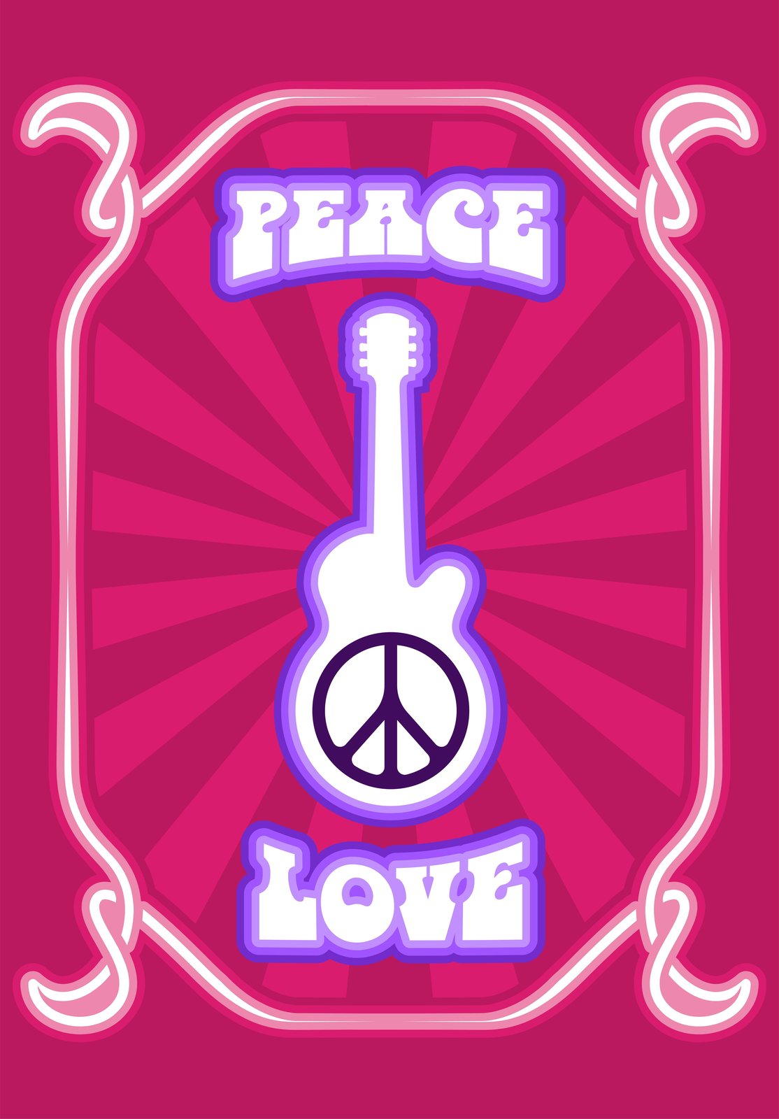 Psychedelic Peace & Love Guitar Wall Art