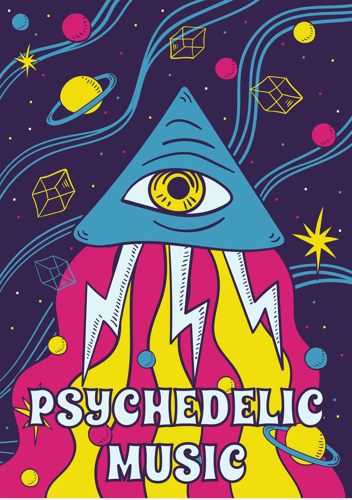 Psychedelic Music Eye Pyramid Wall Art