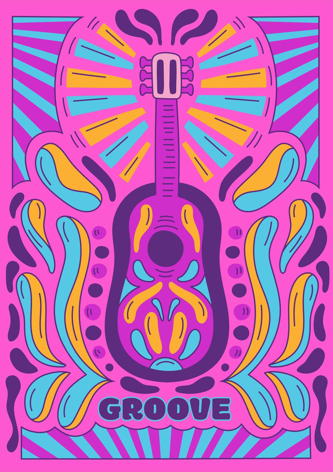 Retro Guitar Groove Psychedelic Wall Art