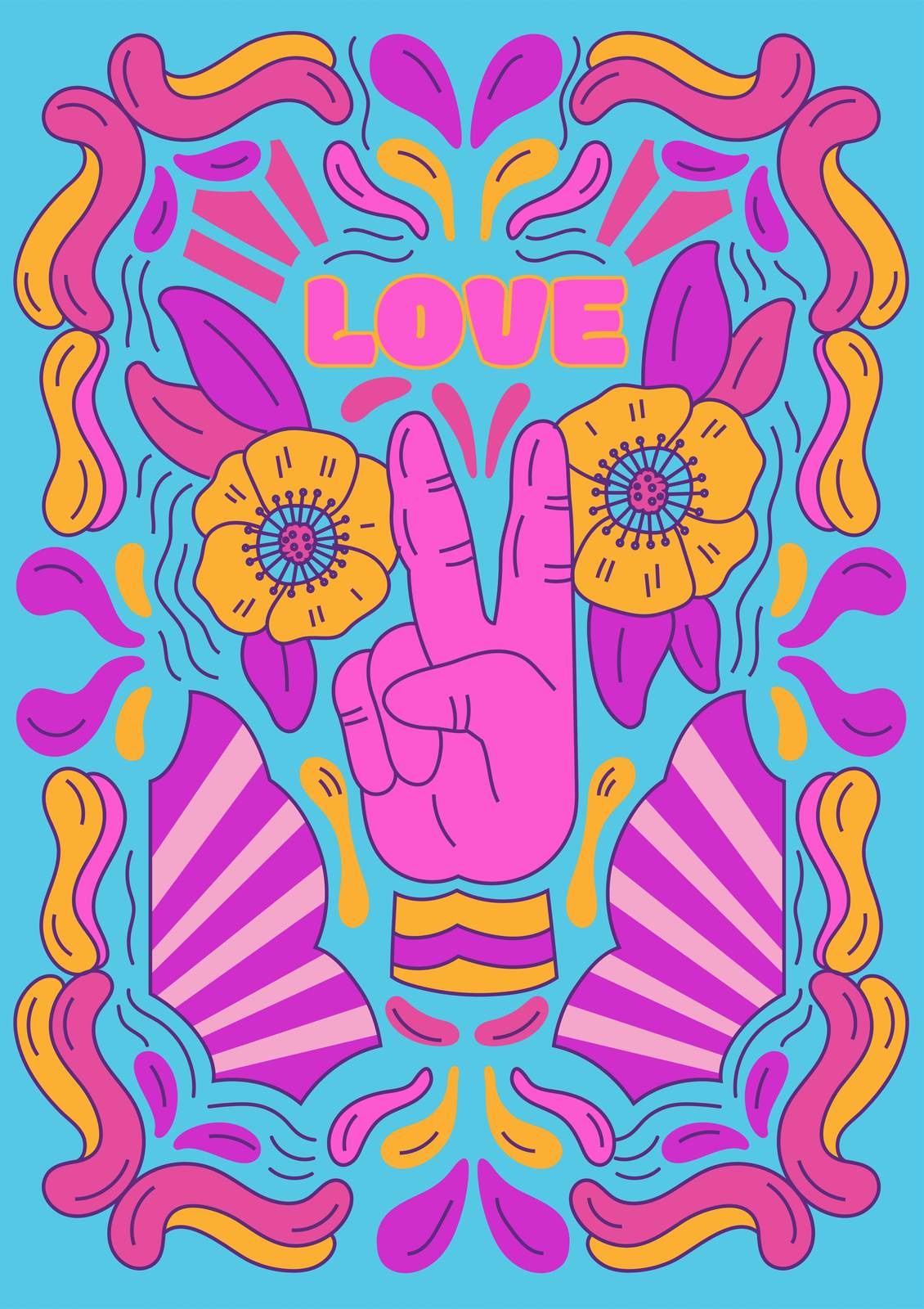 Retro Peace & Love Floral Wall Art
