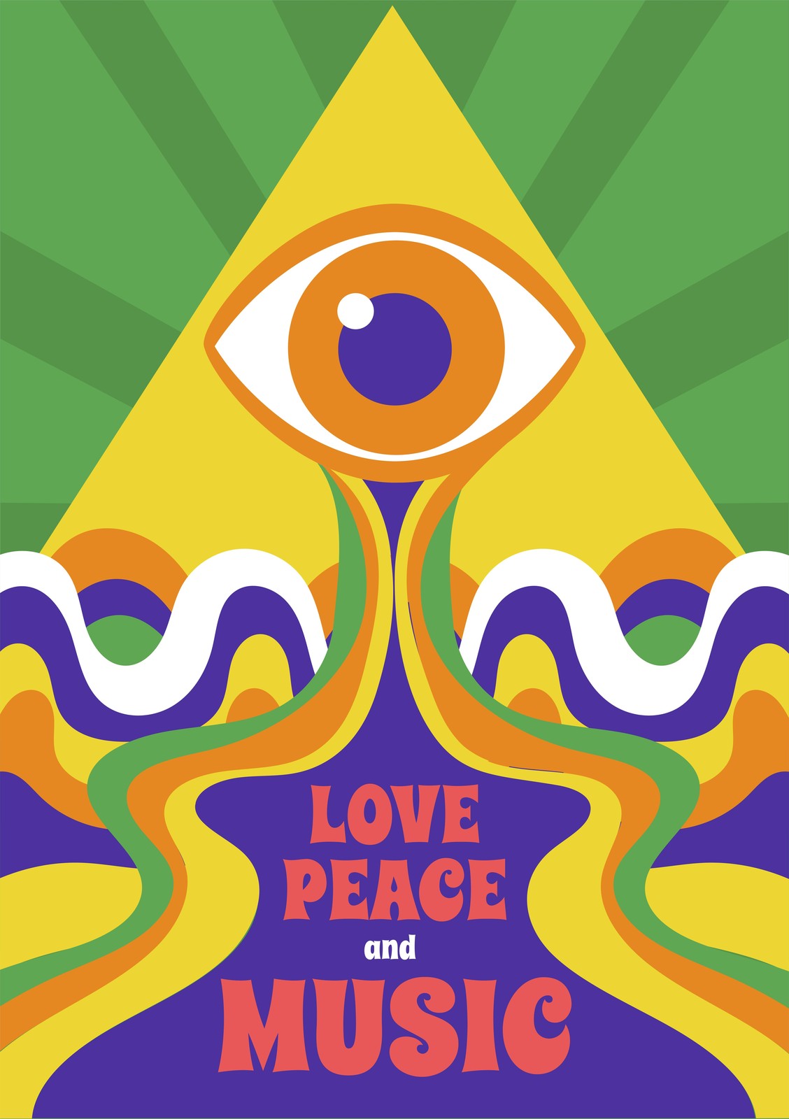 Retro Psychedelic Love Peace Music Eye Wall Art