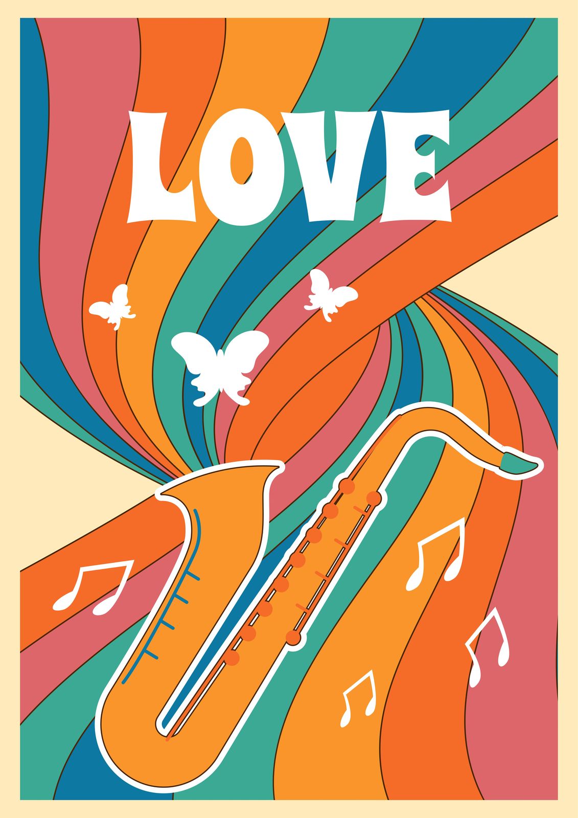 Retro Saxophone & Butterfly "LOVE" Wall Art