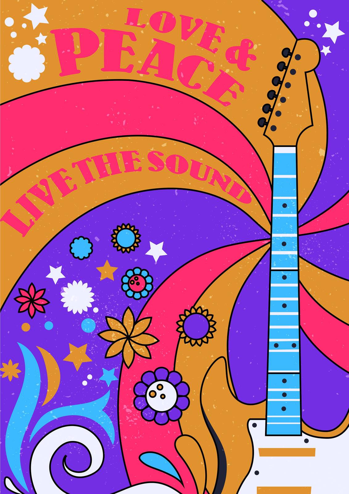 Psychedelic Guitar Love & Peace Wall Art