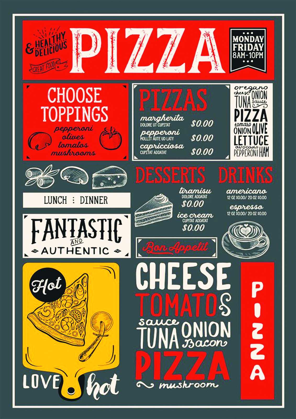 Vintage Pizza Menu Art Wall Art