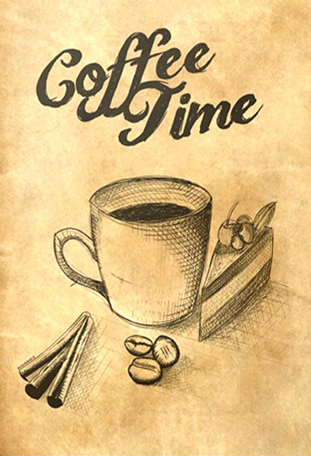 Rustic Coffee Time Sketch Wall Art