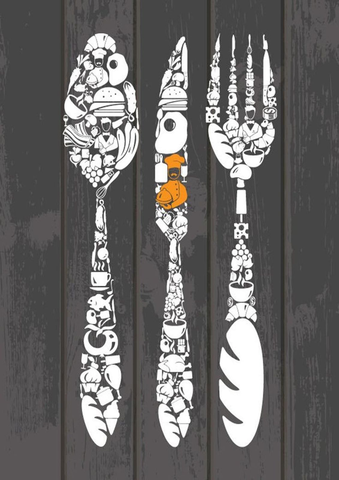 Culinary Collage Spoon, Knife, Fork Wall Art