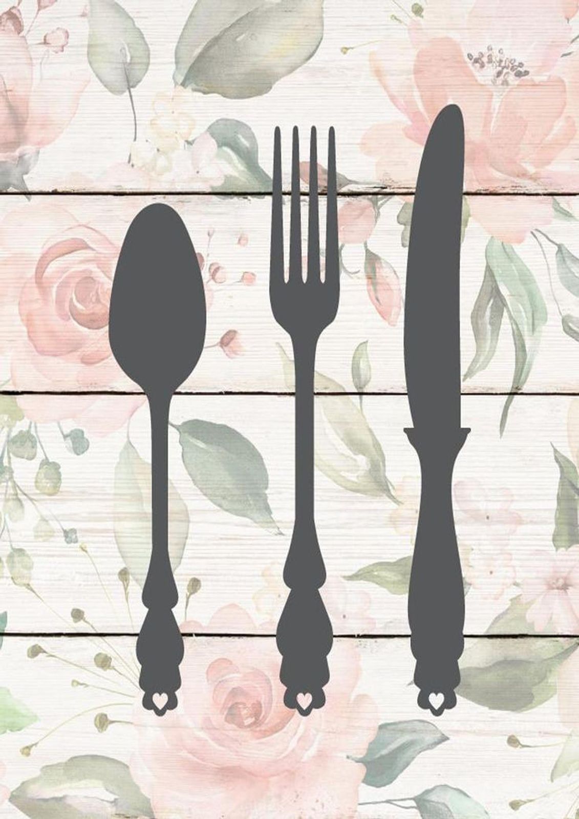 Shabby Chic Floral Cutlery Wall Art