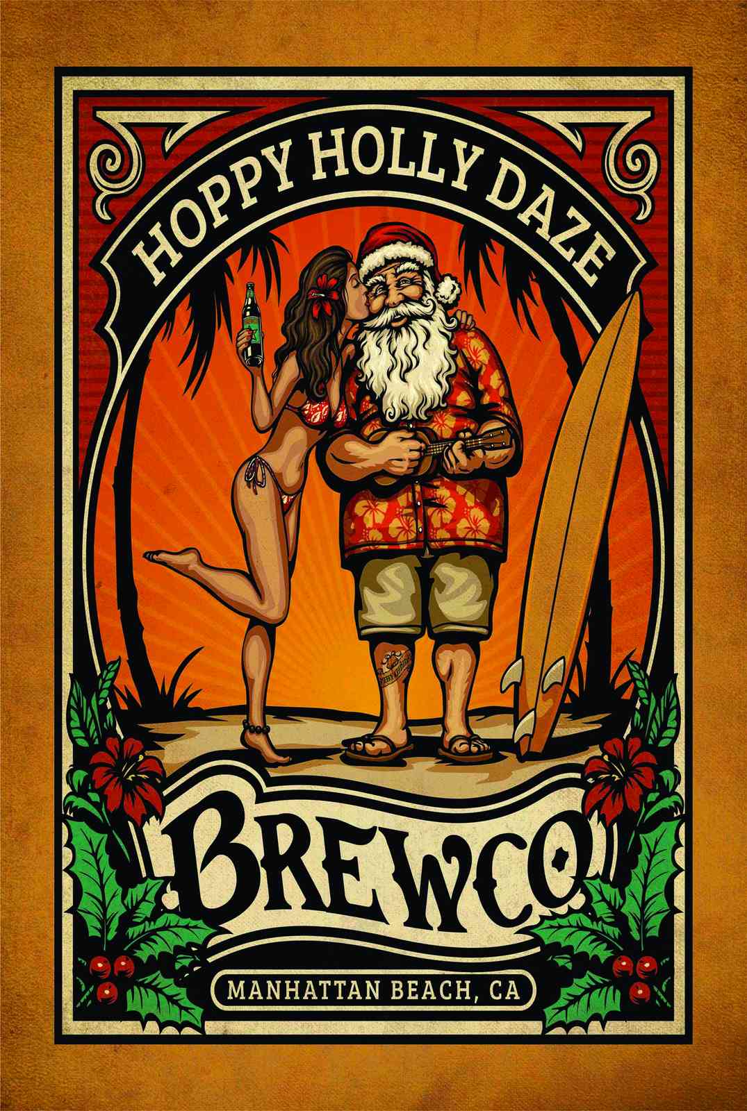 Hoppy Holly Daze Santa Surf Vintage Wall Art