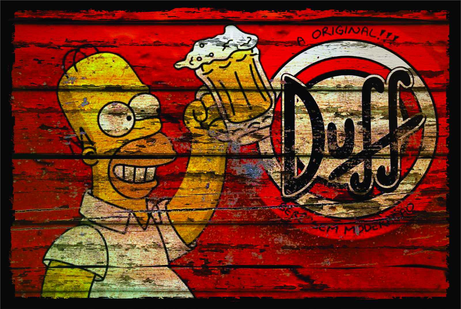 Homer Simpson Duff Beer Retro Wood Wall Art