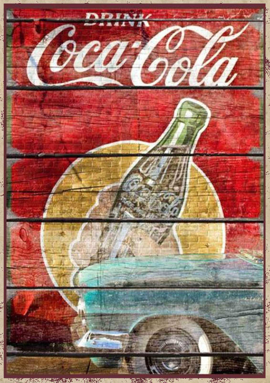 Vintage Coca-Cola Car Retro Wood Wall Art