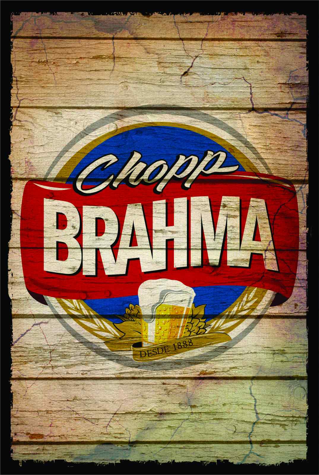 Vintage Brahma Chopp Beer Wood Grain Wall Art