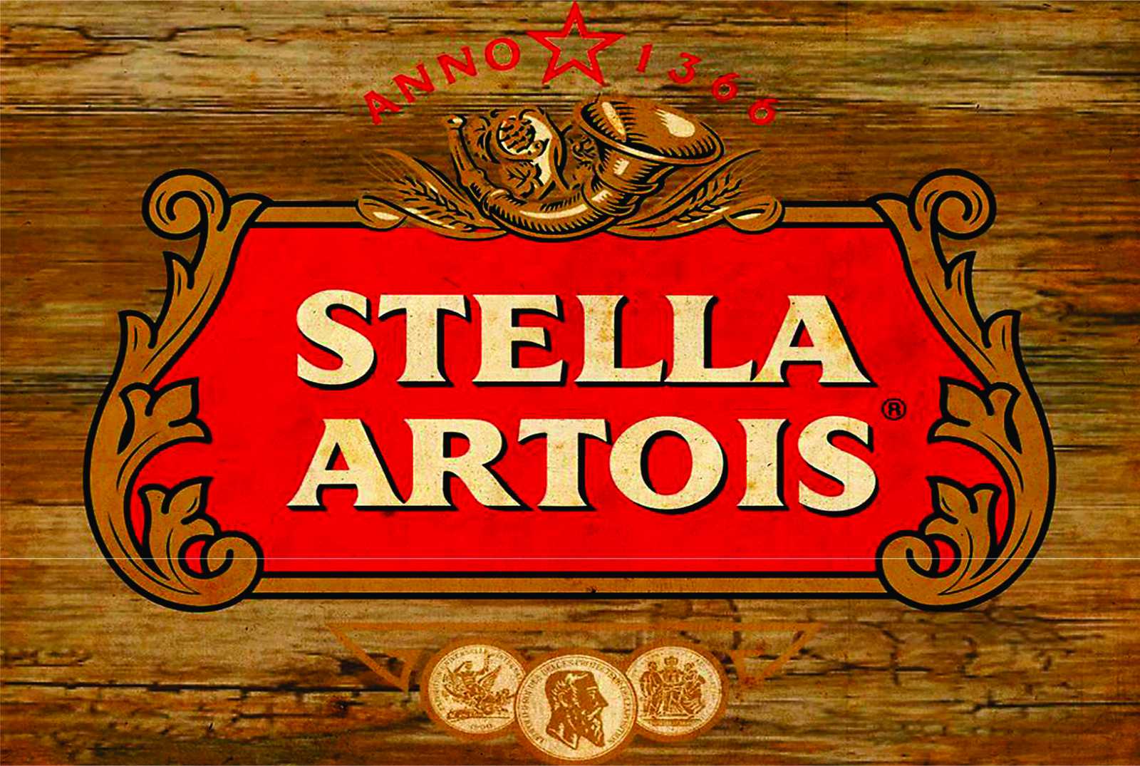 Vintage Stella Artois Logo Wood Grain Wall Art