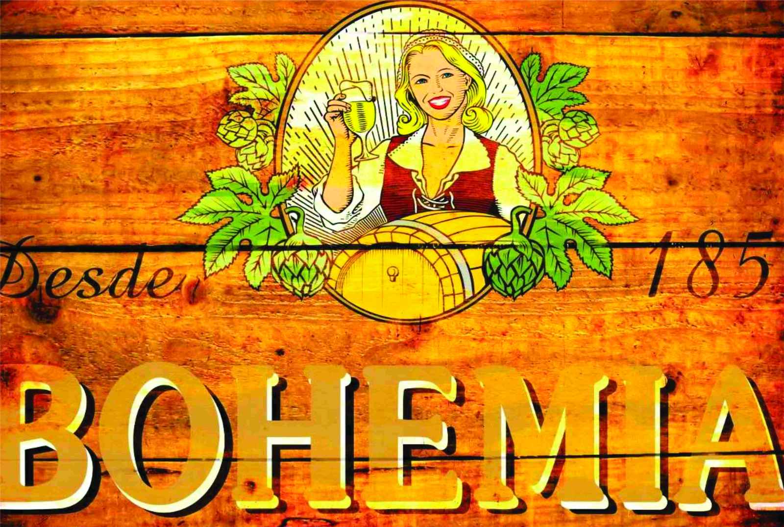 Retro Bohemia Beer Woman & Hops Wall Art