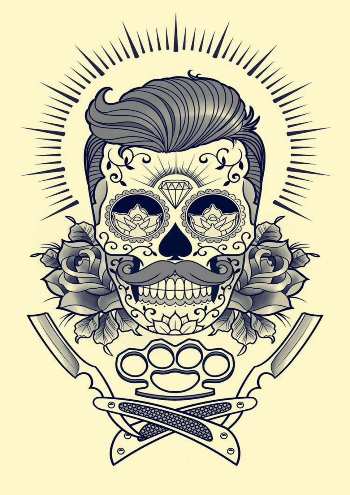 Day of the Dead Barber Skull Wall Art