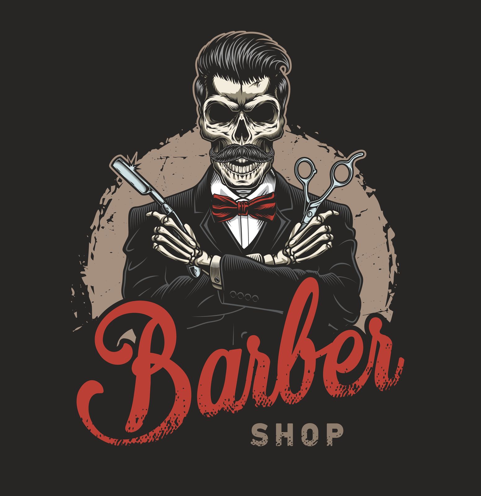 Skeleton Barber Art Wall Art | Vintage Mens Grooming