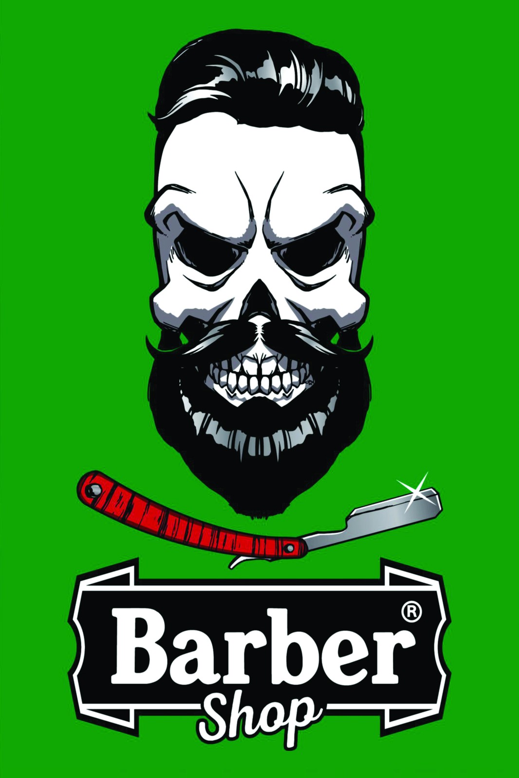 Gritty Skull Barber Shop Wall Art