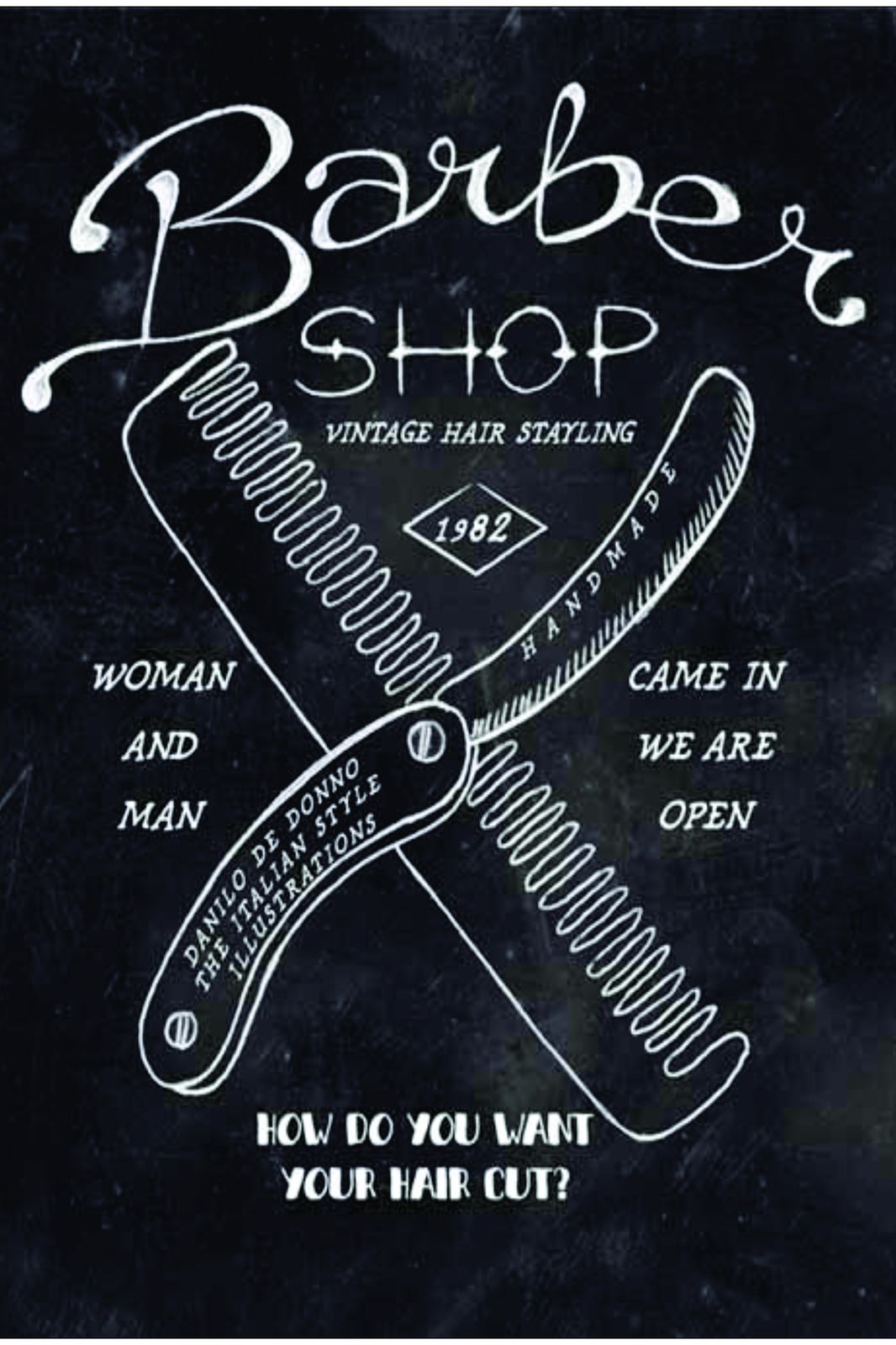 Vintage Barber Shop Illustration Wall Art