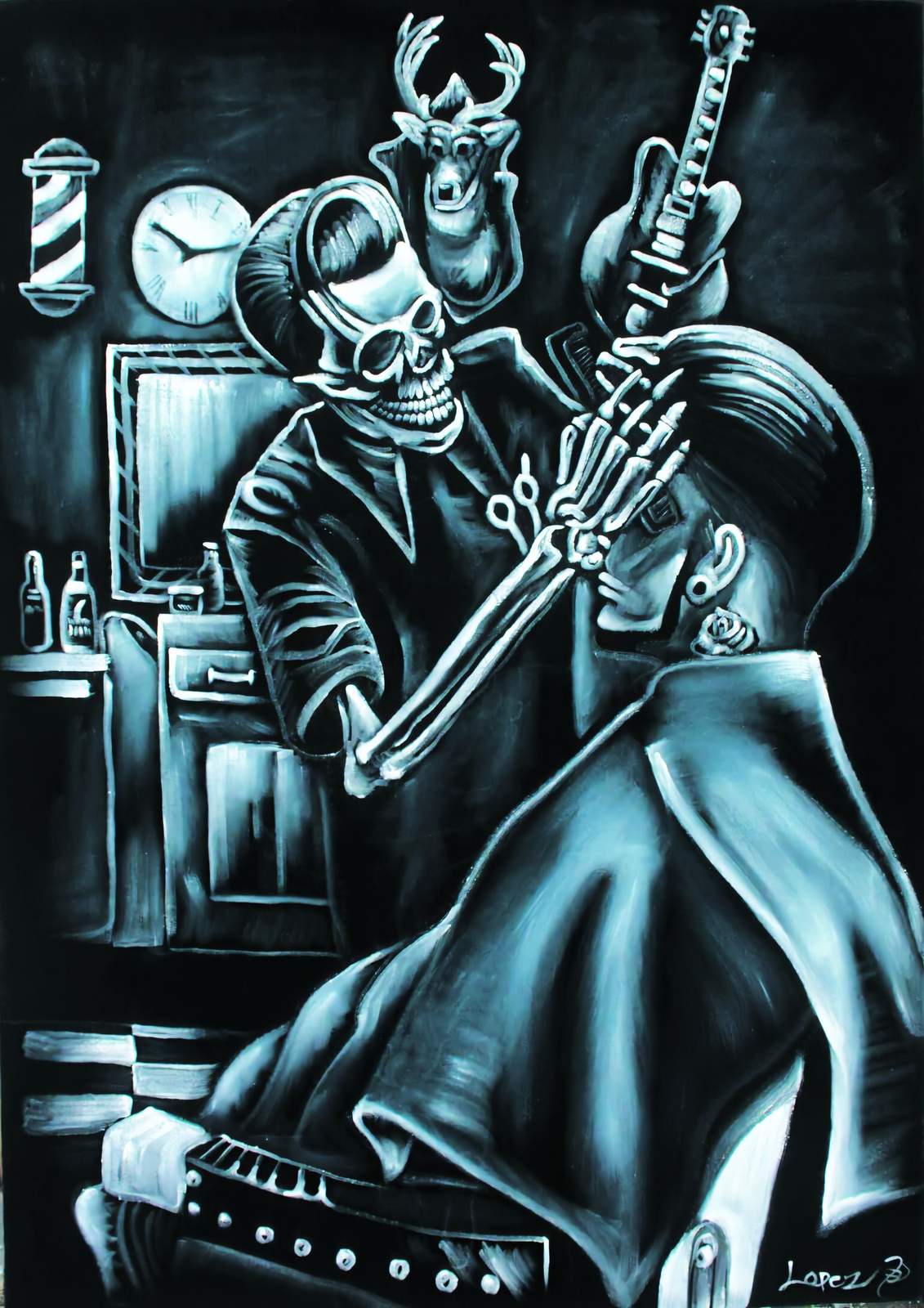 Skeleton Barber Rock & Roll Wall Art