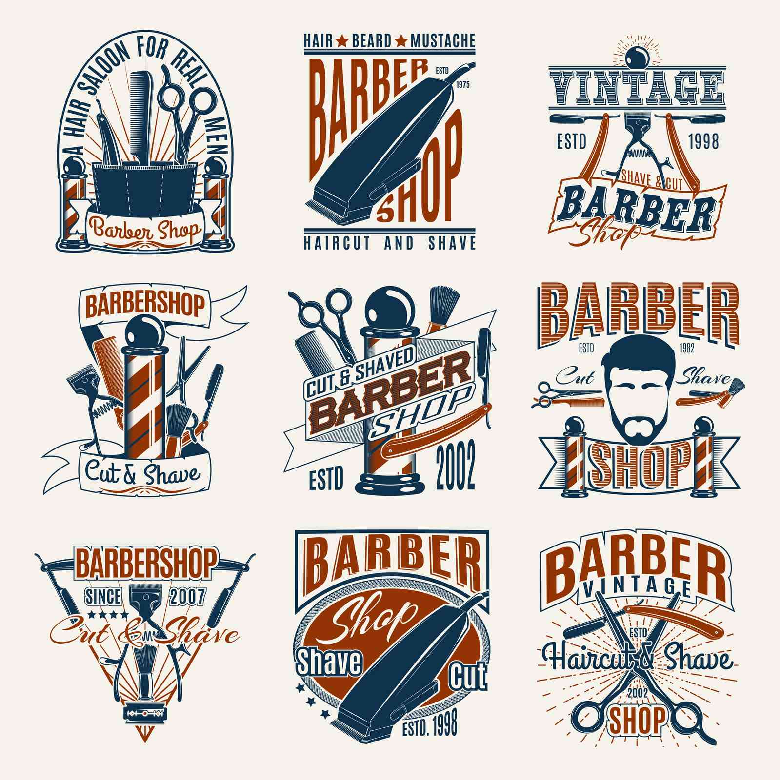 Vintage Barber Shop Logos Wall Art