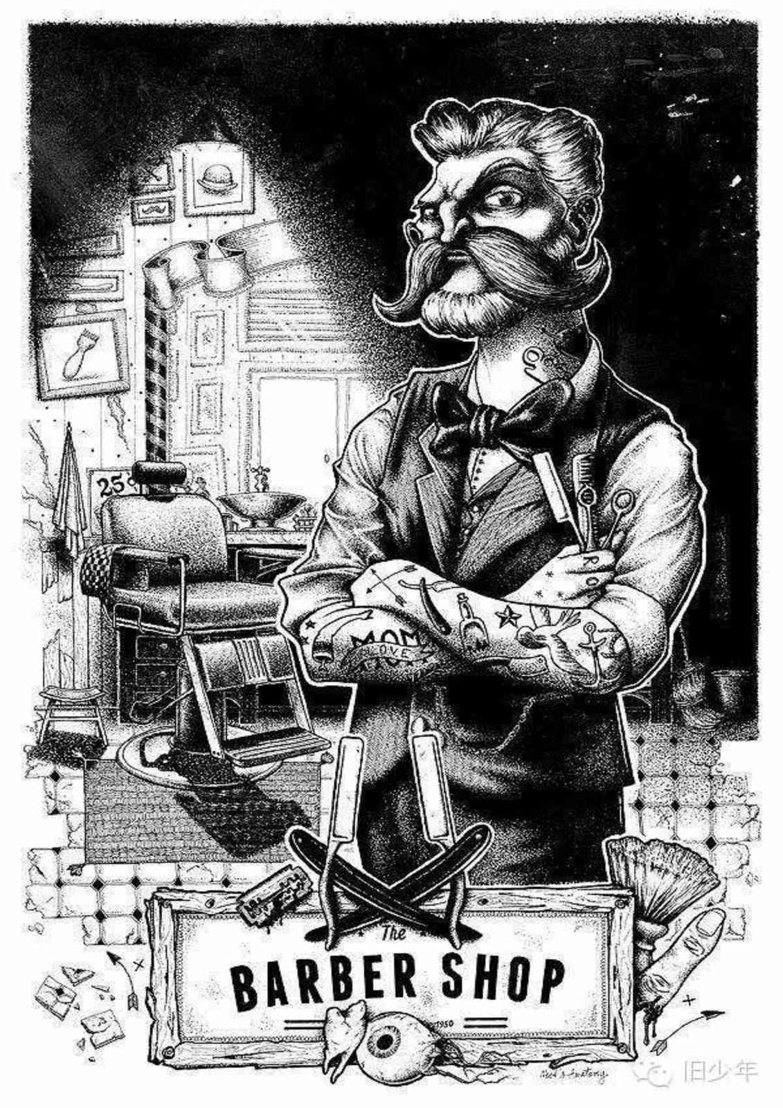 Retro Barber Shop Character Wall Art