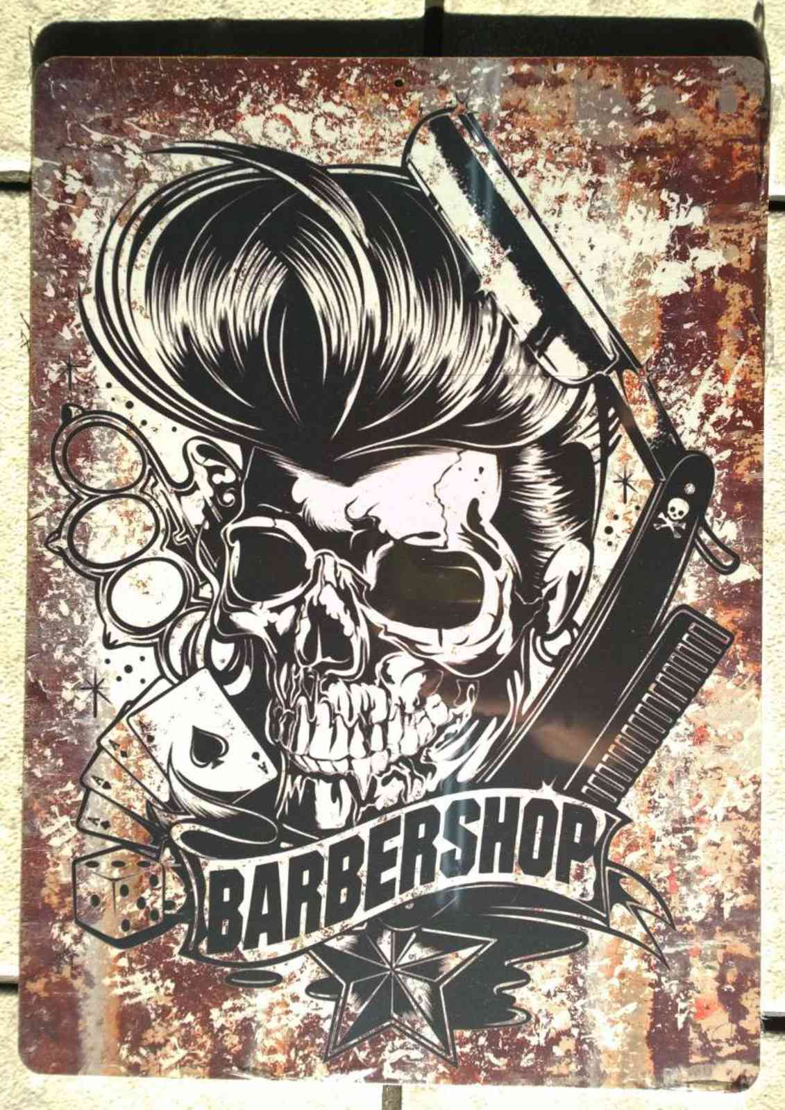 Retro Skull Barber Straight Razor Wall Art
