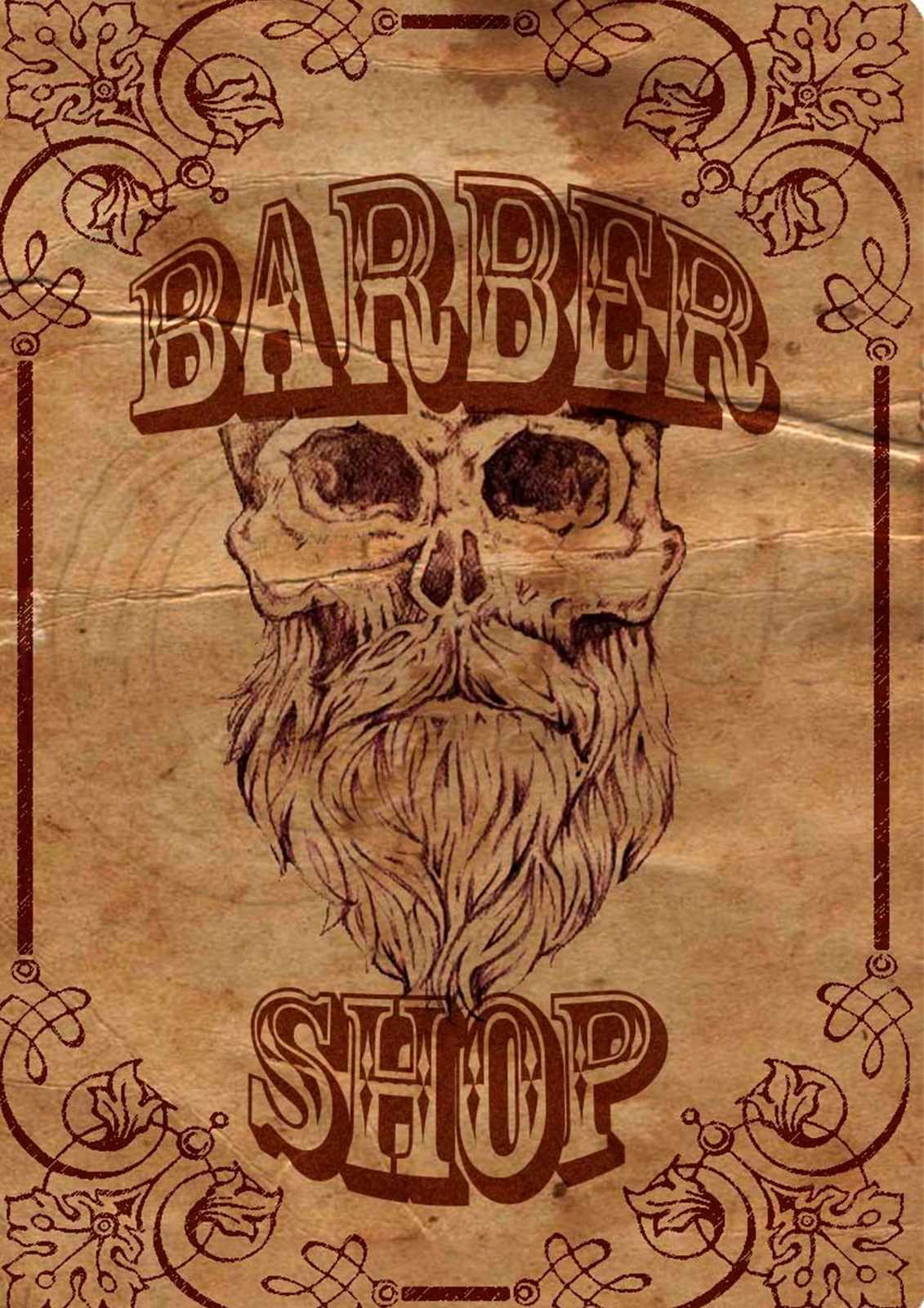Vintage Skull Barber Shop Wall Art