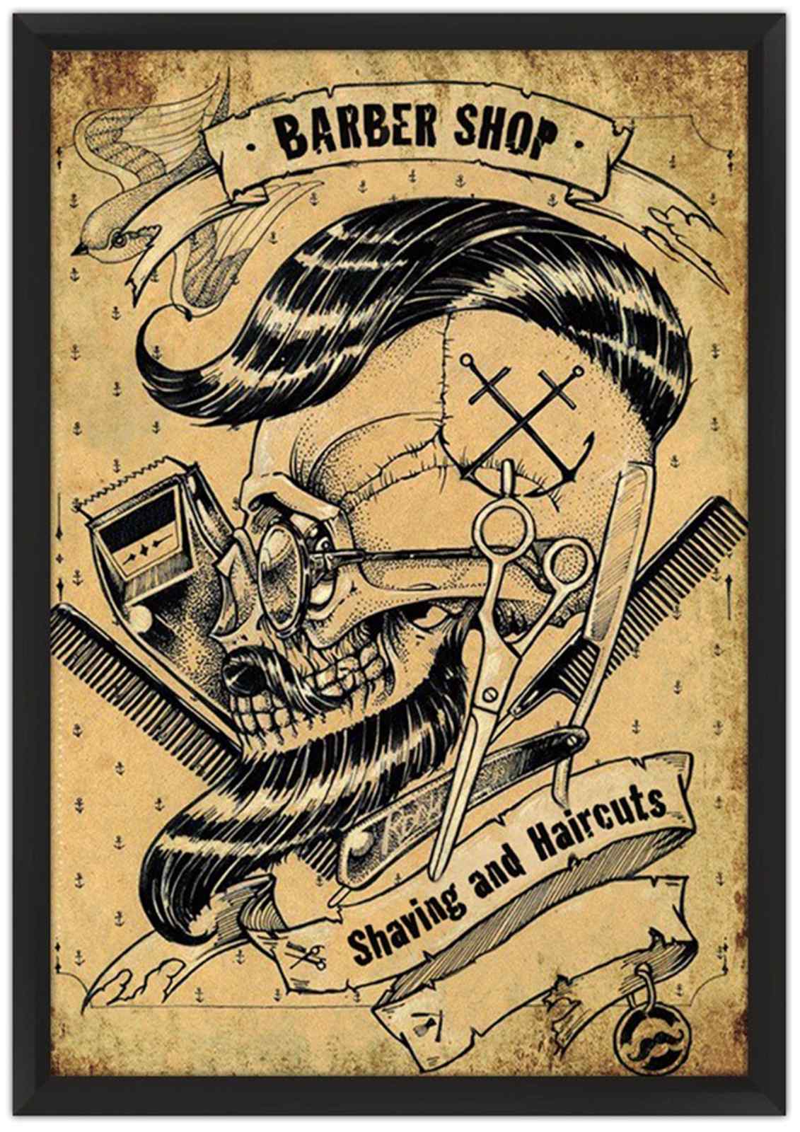 Vintage Skull Barber Shop Wall Art