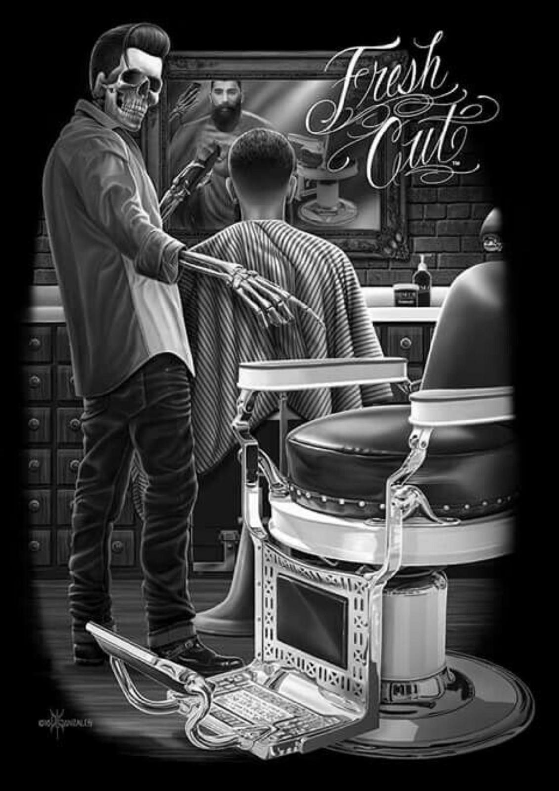 Skeleton Barber Fresh Cut Wall Art