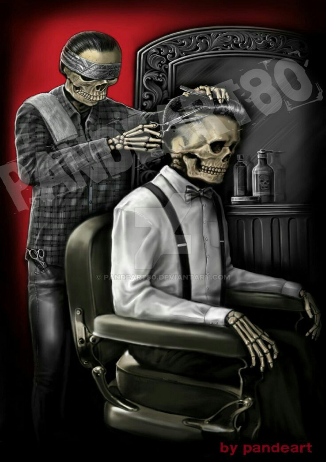Skeleton Barber Shop Art Wall Art