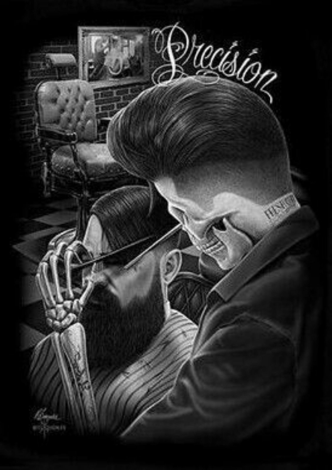 Skeleton Barber Precision Art Wall Art