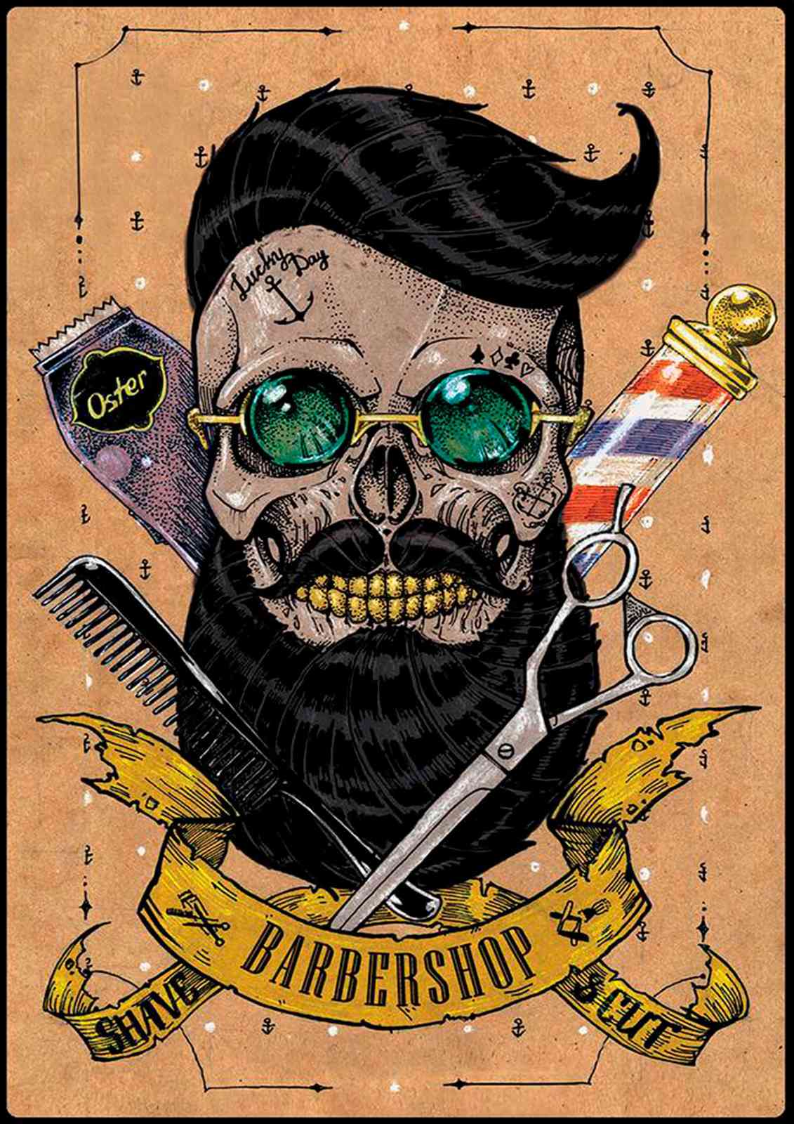 Skull Barbershop & Shave Cut Wall Art