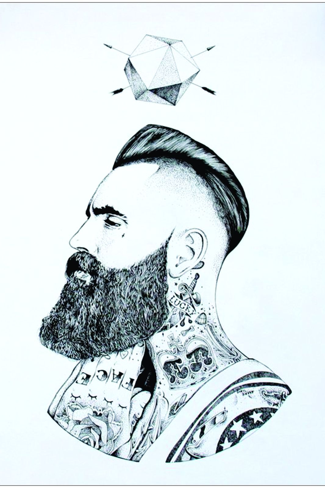 Urban Edge Bearded Man Tattoo Art Wall Art