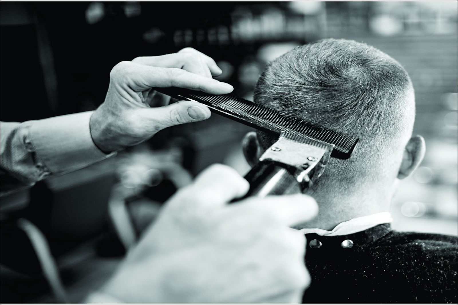 Retro Barber Scene B&W Wall Art