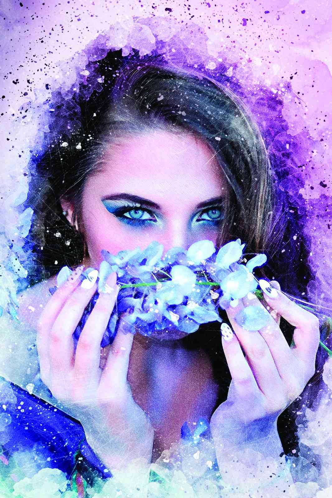 Enchanting Woman With Blue Eyes Floral Wall Art