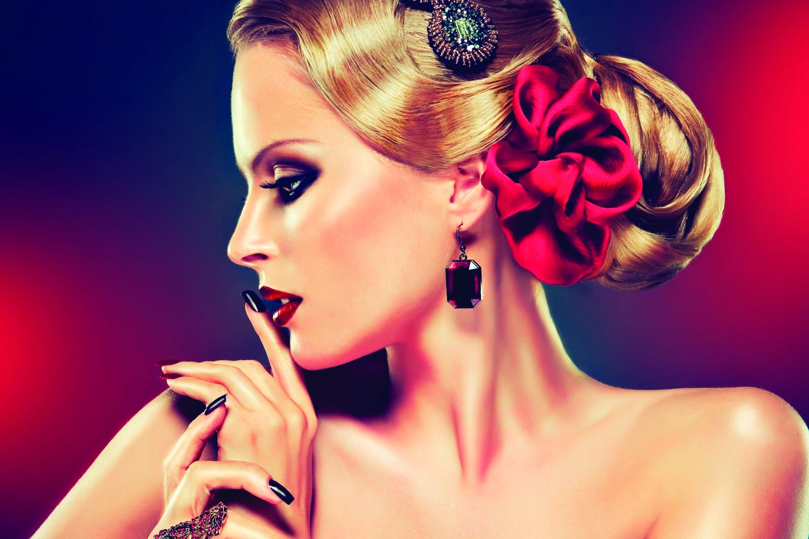 Glamorous Woman Red Flower Wall Art