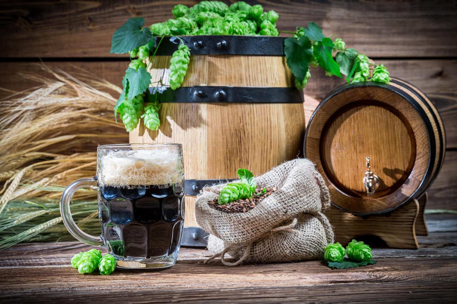 Rustic Brew Barrel & Hops Wall Art