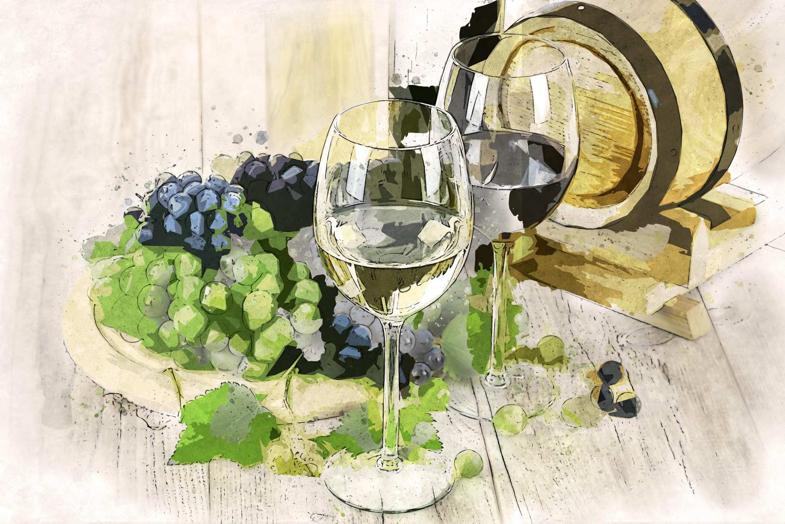 Wine Tasting Grapes & Barrel Wall Art