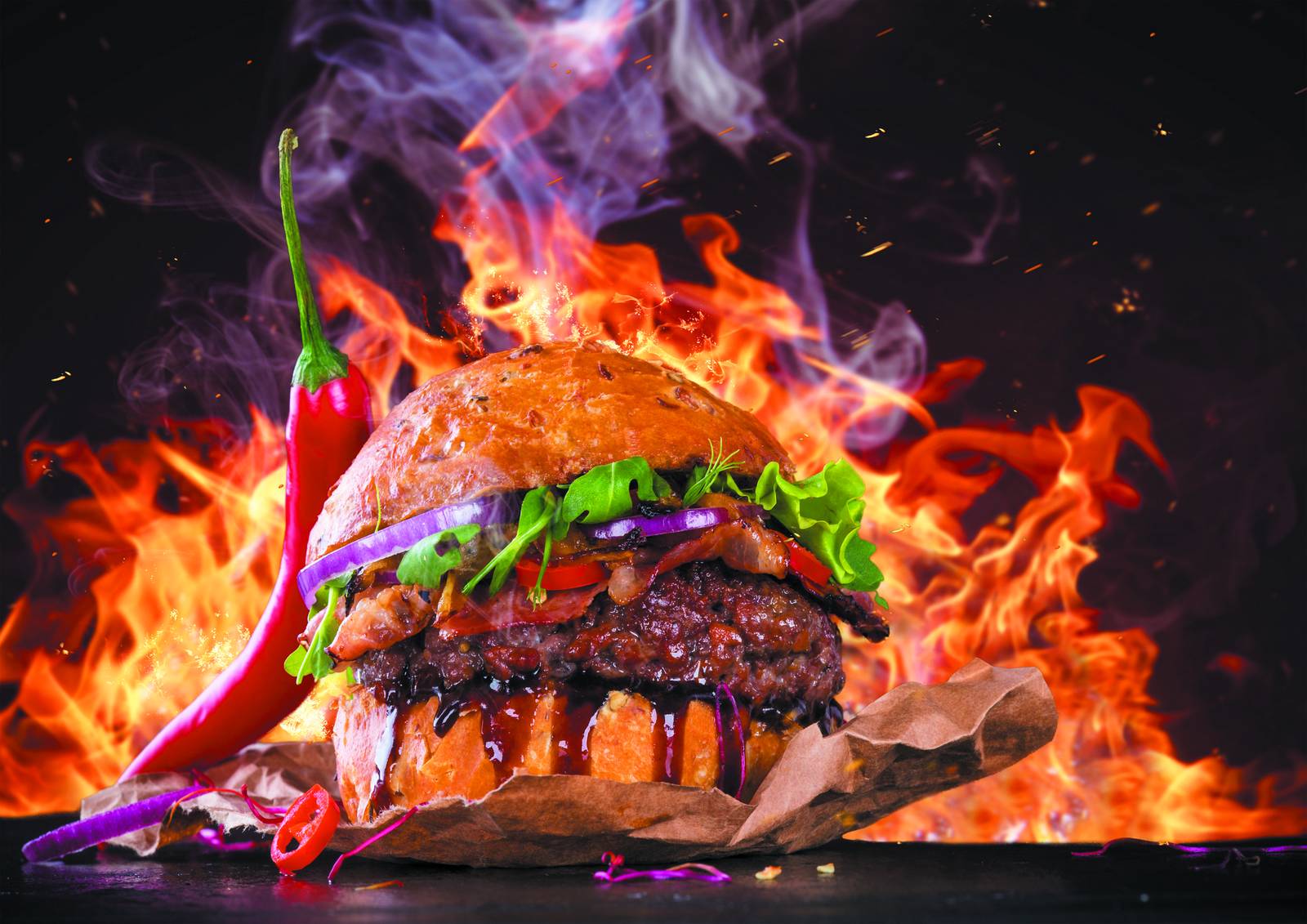 Fiery Burger & Chili Wall Art